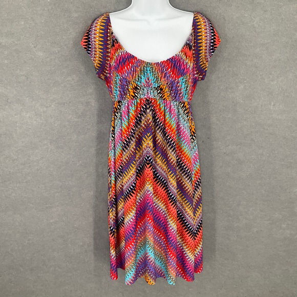 Peck & Peck Weekend Dress Colorful Chevron Cap Sleeve Sz 4 Boho Artsy Bold - Picture 1 of 13